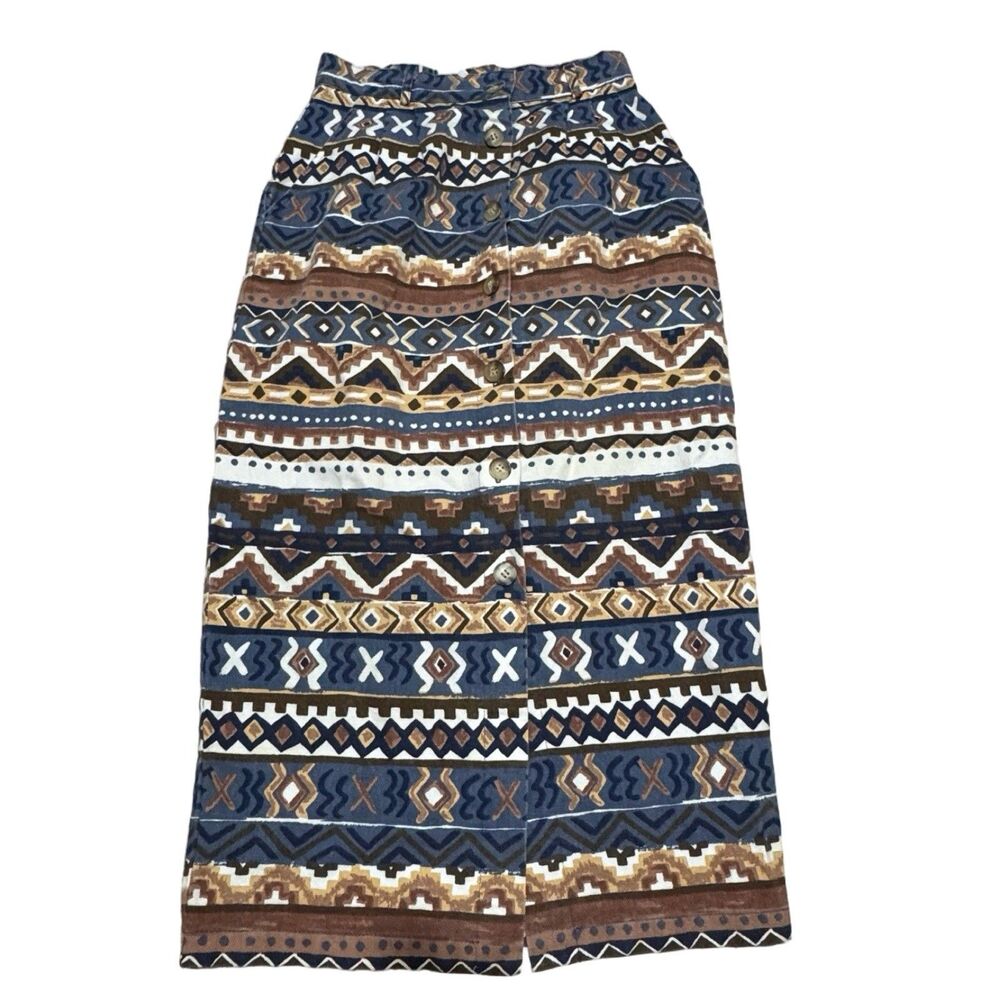 Vintage On The Verge Aztec Tribal Print Women's Skirt Boho Size 8 Cottagecore